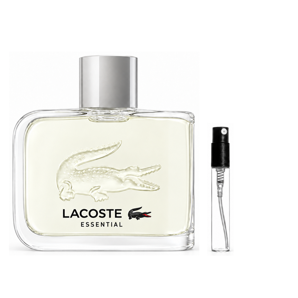 Lacoste – Essential Eau de Toilette – odlewka perfum – oryginalny flakon i przykładowy atomizer odlewki