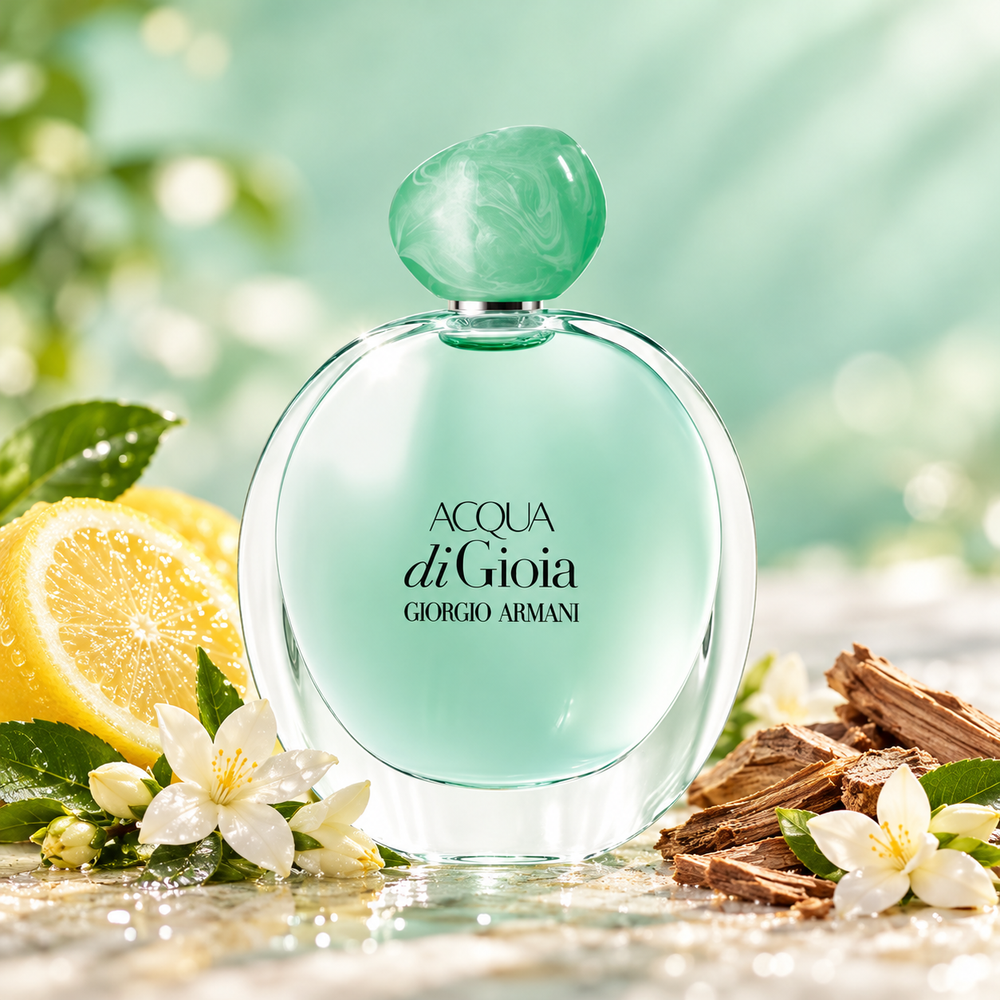 Armani Acqua di Gioia Eau de Parfum – aranżacja nut zapachowych perfum do odlewki